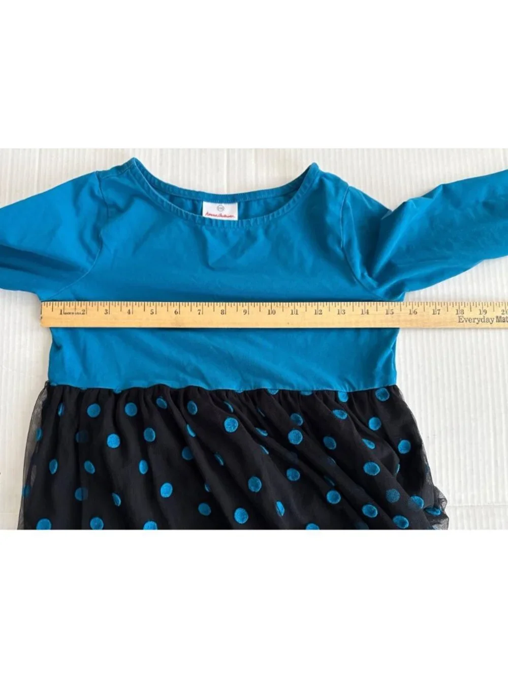 Hanna Andersson blue and black polka-dotted long-sleeve tutu dress Sz 150 Sz 12